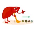 The human liver gets rid of toxins and harmful substances. Cartoon. Vector